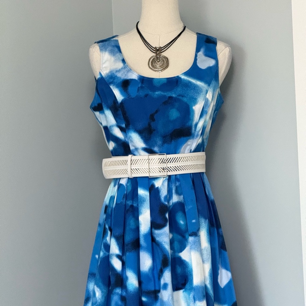 Calvin Klein Pleated Fit & Flare Dress,wedding,Easter,vacation,blue,Size 6